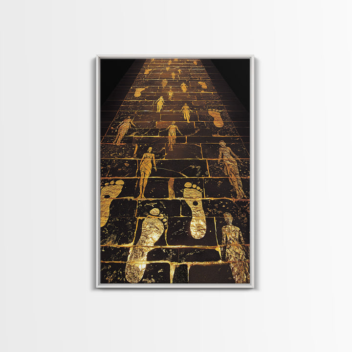 Golden Pathway Of Eternity, Mythic Footsteps, Canvas Gold Canvas Print, Real Wood Frame Wall Art