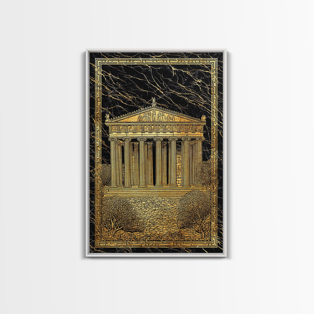 Parthenon Glory, Classical Greek Architecture, Canvas Gold Canvas Print, Real Wood Frame Wall Art