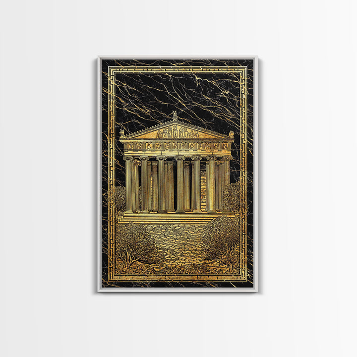 Parthenon Glory, Classical Greek Architecture, Canvas Gold Canvas Print, Real Wood Frame Wall Art