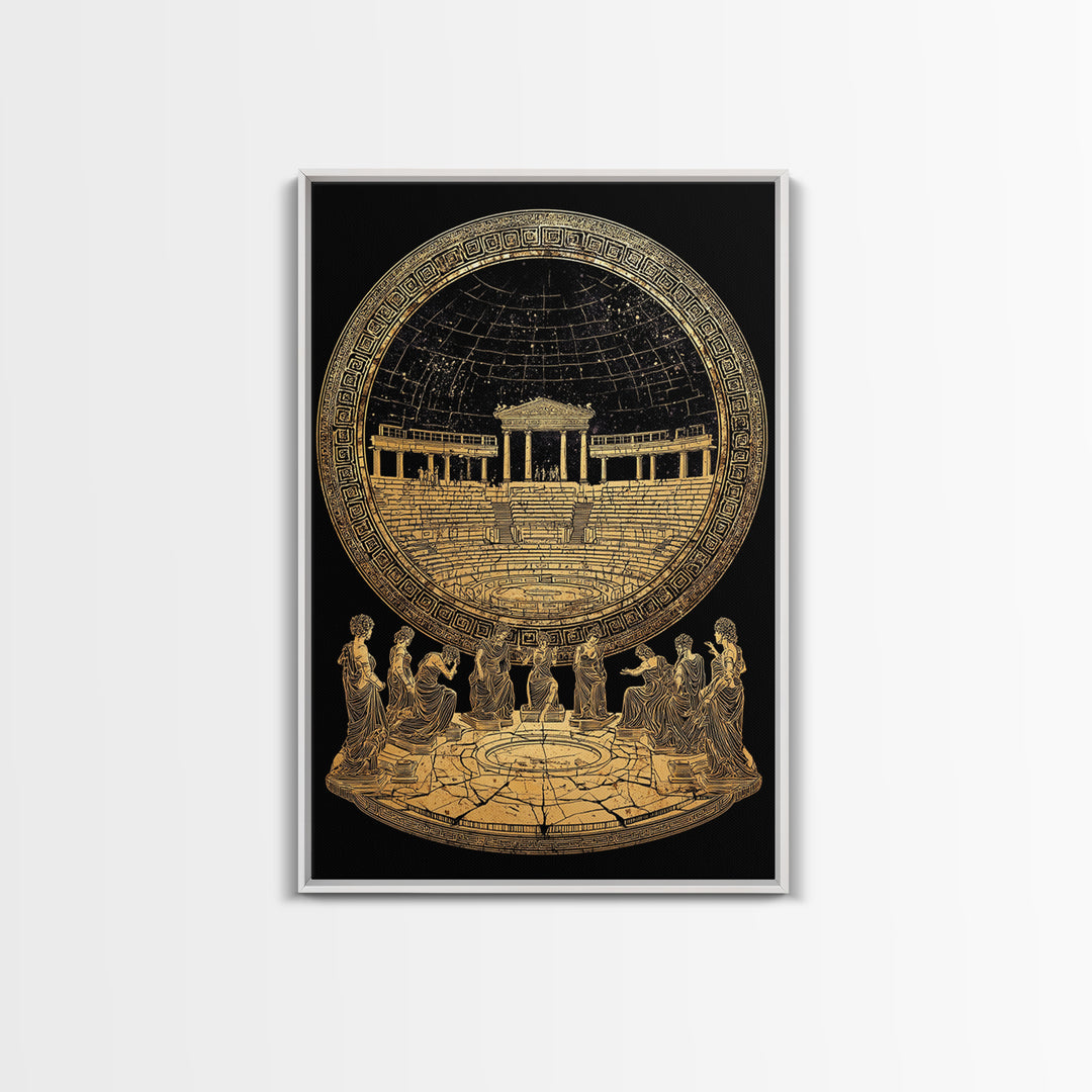 Greek Amphitheater With Muses, Ancient Mythology Wall Decor, Canvas Gold Canvas Print, Classical Art, Wood Frame