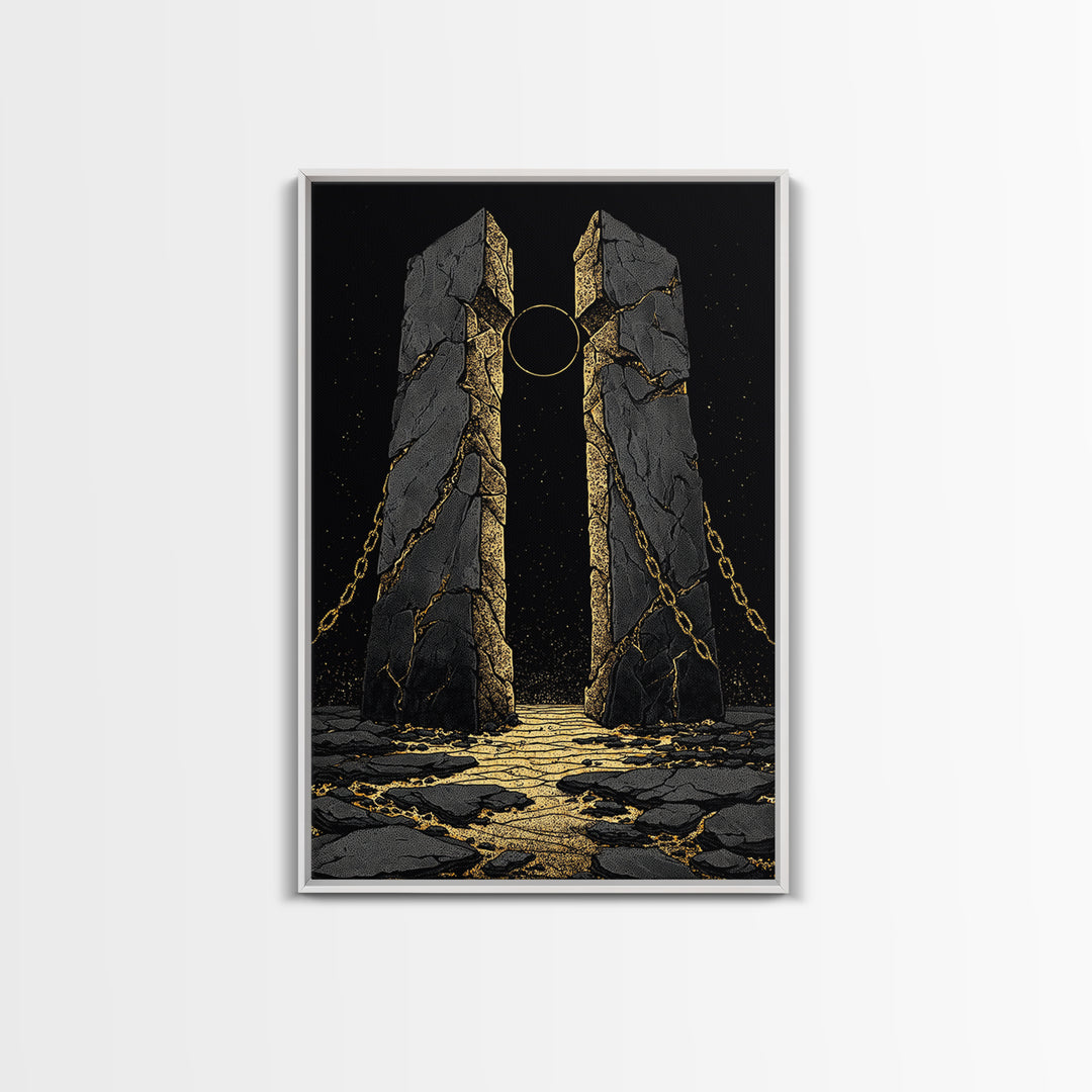 Gate Of Olympus, Abstract Mythology Wall Art, Canvas Gold Canvas Print, Ancient Greek Decor, Surreal Fantasy, Wood Frame