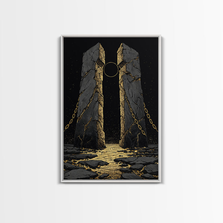 Gate Of Olympus, Abstract Mythology Wall Art, Canvas Gold Canvas Print, Ancient Greek Decor, Surreal Fantasy, Wood Frame