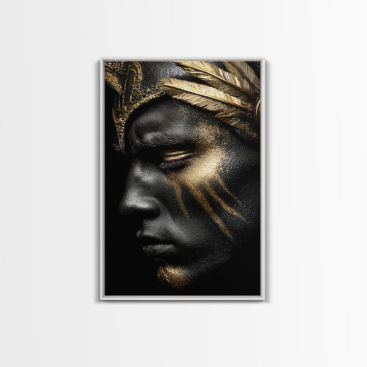 Ancient Warrior Portrait, Canvas Gold Canvas Print, Mythology Wall Art, Real Wood Framed Decor, Luxury Spartan Artwork