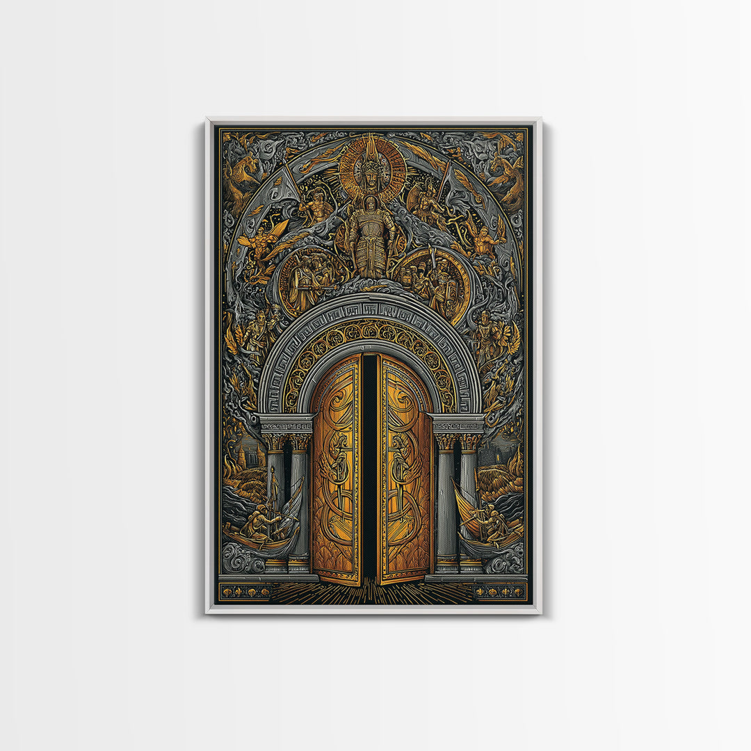 Byzantine Portal of Angels and Kings – Canvas Gold Art, Medieval Religious Canvas Art in Real Wood Frame, Sacred History Wall Art