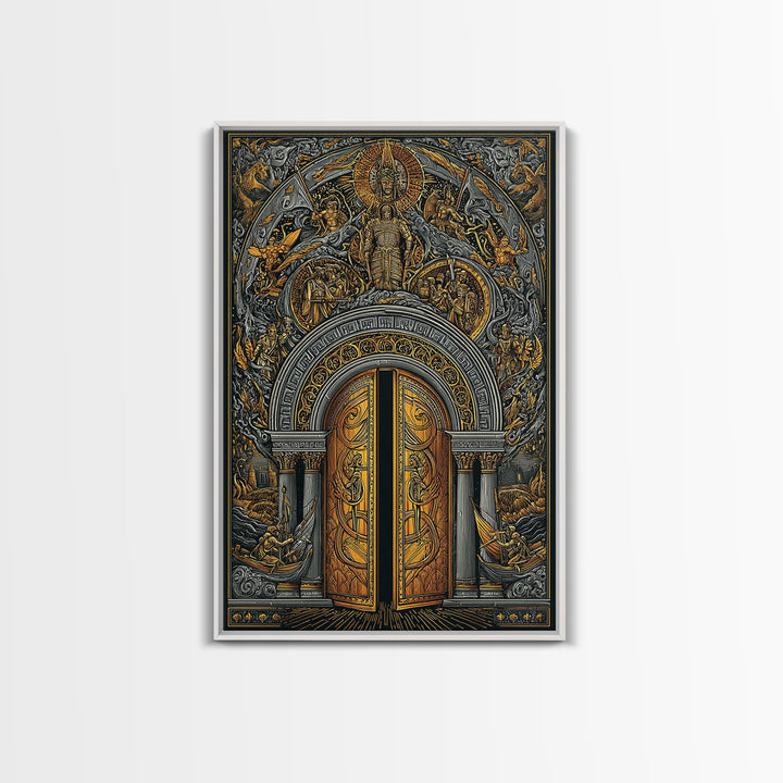 Byzantine Portal of Angels and Kings – Canvas Gold Art, Medieval Religious Canvas Art in Real Wood Frame, Sacred History Wall Art