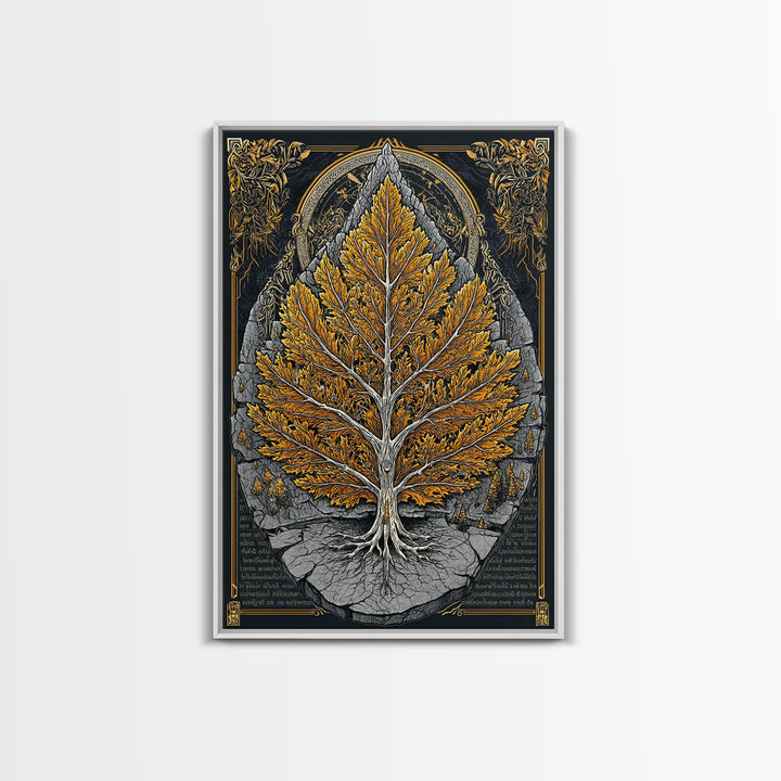 Tree of Life Canvas Art, Canvas Gold Canvas Print, Framed Canvas Wall Art with Real Wood Frame, Intricate Botanical Statement Decor