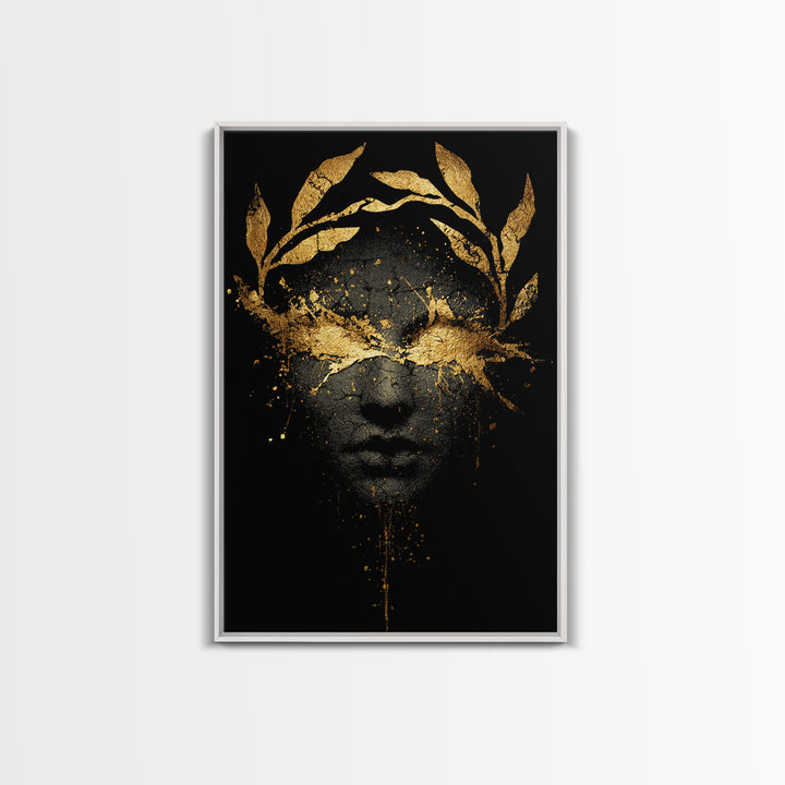 Veiled in Glory – The Laurel-Crowned Gaze of Gold, Canvas Art, Canvas Gold Print, Canvas Wall Art, Man Cave Decor
