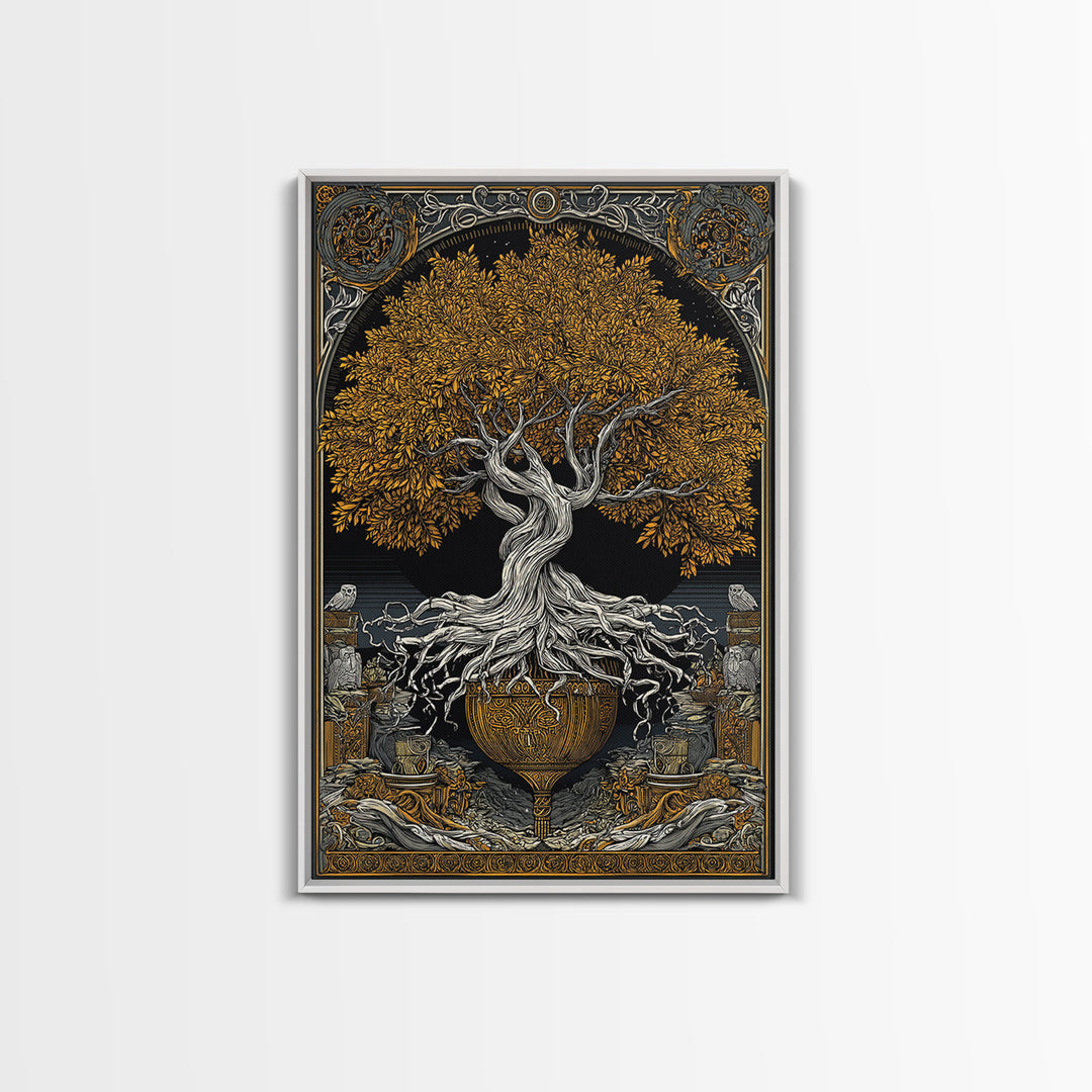 Yggdrasil’s Chalice – The Eternal Tree of Knowledge and Life, Canvas Art, Canvas Gold Print, Canvas Wall Art, Man Cave Decor