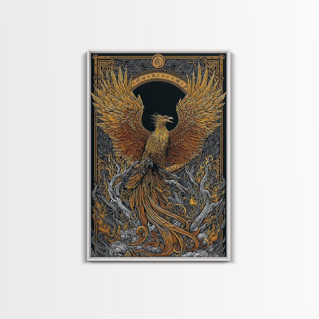 Phoenix Ascendant – Flames and Feathers of Rebirth, Canvas Art, Canvas Gold Print, Canvas Wall Art, Man Cave Decor