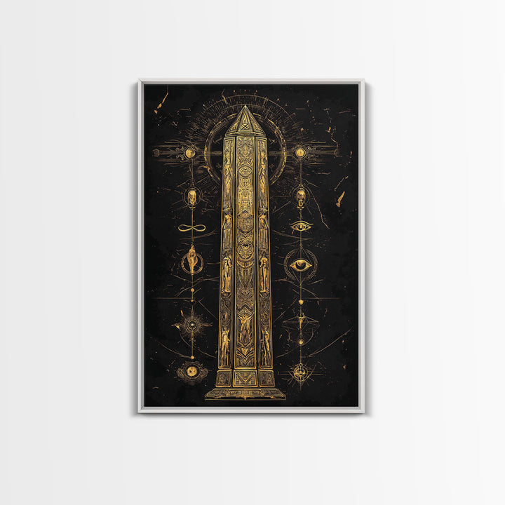 The Obelisk of Secrets – Symbols of the Eternal Order, Canvas Art, Canvas Gold Print, Canvas Wall Art, Man Cave Decor