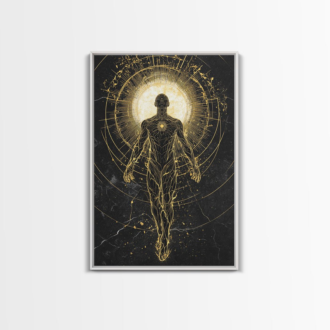 Divine Ascension Figure, Canvas Gold Art, Mythology Wall Print, Real Wood Frame Decor, Ancient Greek Inspired Canvas Artwork
