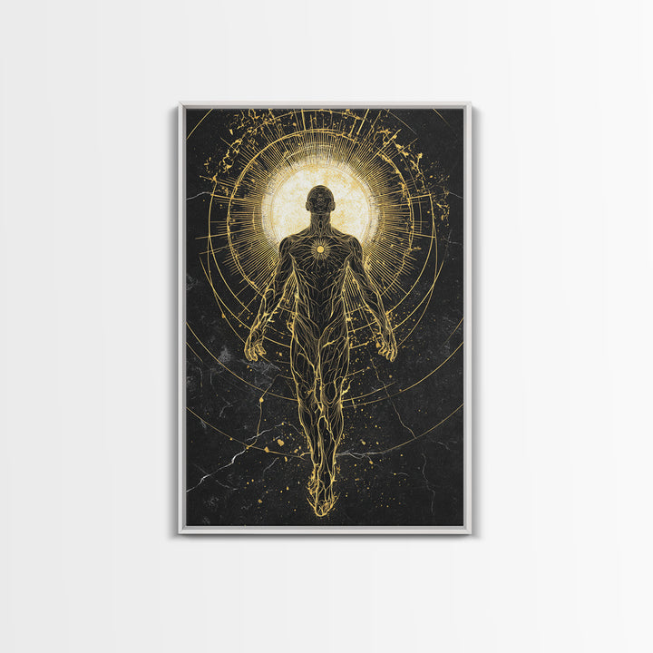 Divine Ascension Figure, Canvas Gold Art, Mythology Wall Print, Real Wood Frame Decor, Ancient Greek Inspired Canvas Artwork