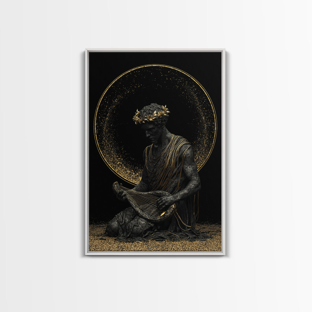 Apollo God Of Music Canvas Gold Canvas Print, Greek Mythology Art With Lyre, Real Wood Framed Classical Decorative Wall Art
