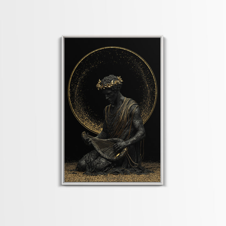 Apollo God Of Music Canvas Gold Canvas Print, Greek Mythology Art With Lyre, Real Wood Framed Classical Decorative Wall Art