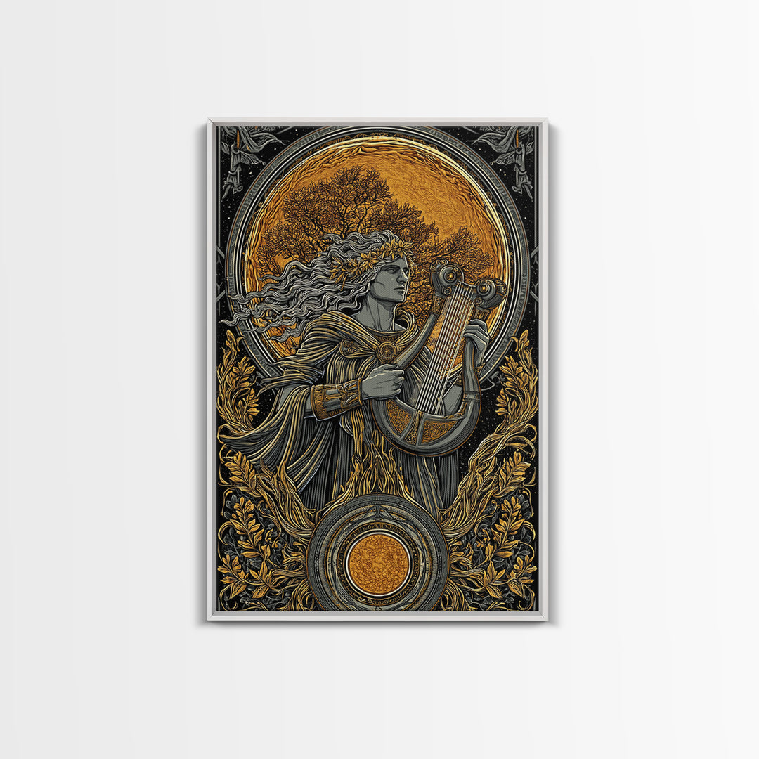 Apollo Greek God Canvas Gold Canvas Print, Sun And Music Mythology Inspired Artwork, Real Wood Frame Classical Wall Decor