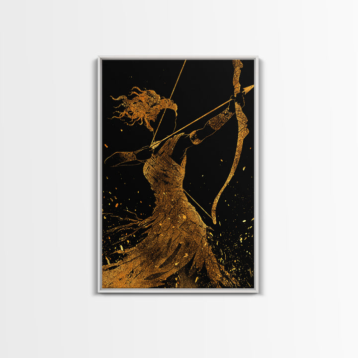Artemis Archer Goddess Mythology, Canvas Gold Canvas Print, Real Wood Frame, Greek Myth Wall Art, Celestial Home Decor