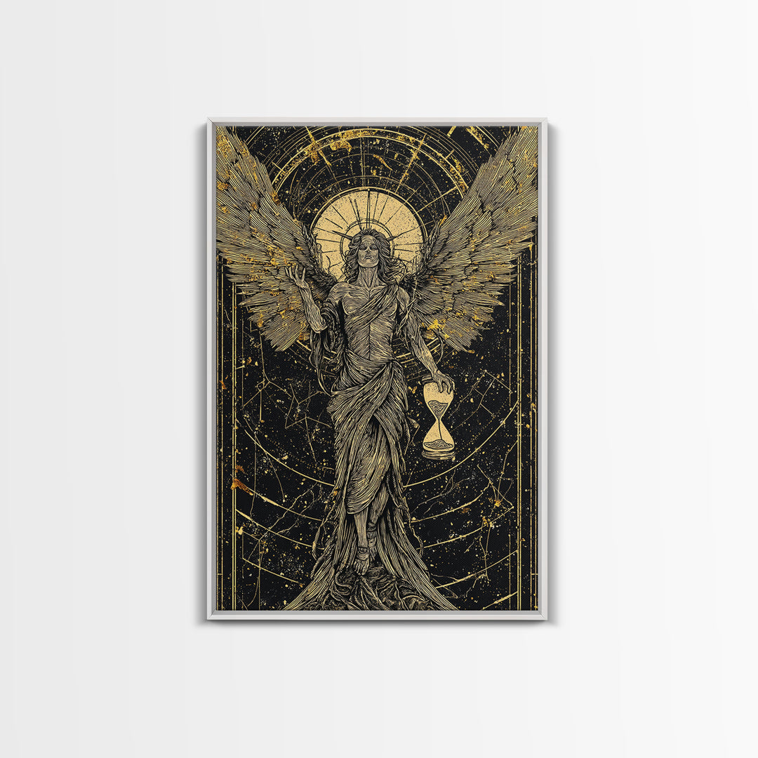 Astraeus God Of Dusk Mythological Figure, Canvas Gold Canvas Print, Real Wood Frame, Greek Titan Wall Decor, Celestial Art