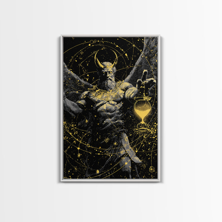 Astraeus Starry Night Mythology, Canvas Gold Art Print, Real Wood Frame, Greek Titan Wall Art, Astrology Inspired Decor