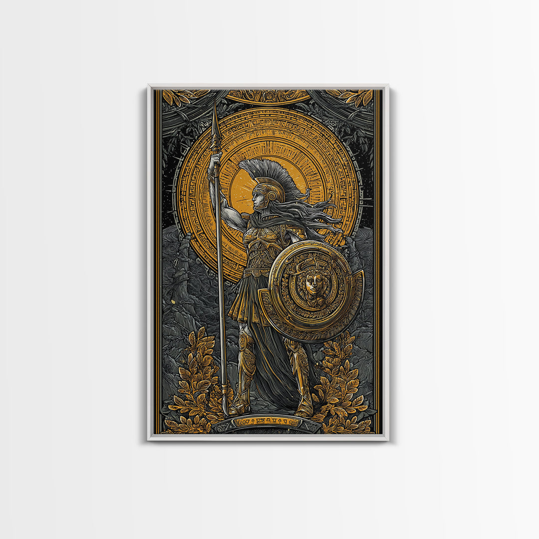 Athena Goddess Of War And Wisdom, Canvas Gold Canvas Print, Real Wood Frame, Greek Warrior Wall Art, Mythology Inspired Decor