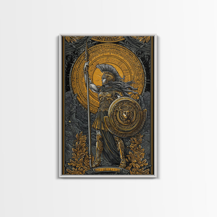 Athena Goddess Of War And Wisdom, Canvas Gold Canvas Print, Real Wood Frame, Greek Warrior Wall Art, Mythology Inspired Decor