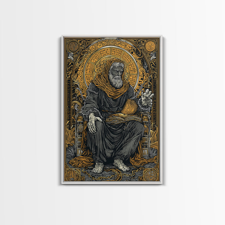Boethius Philosopher With Ancient Manuscript, Canvas Gold Canvas Print, Real Wood Frame, Medieval Wisdom Wall Decor