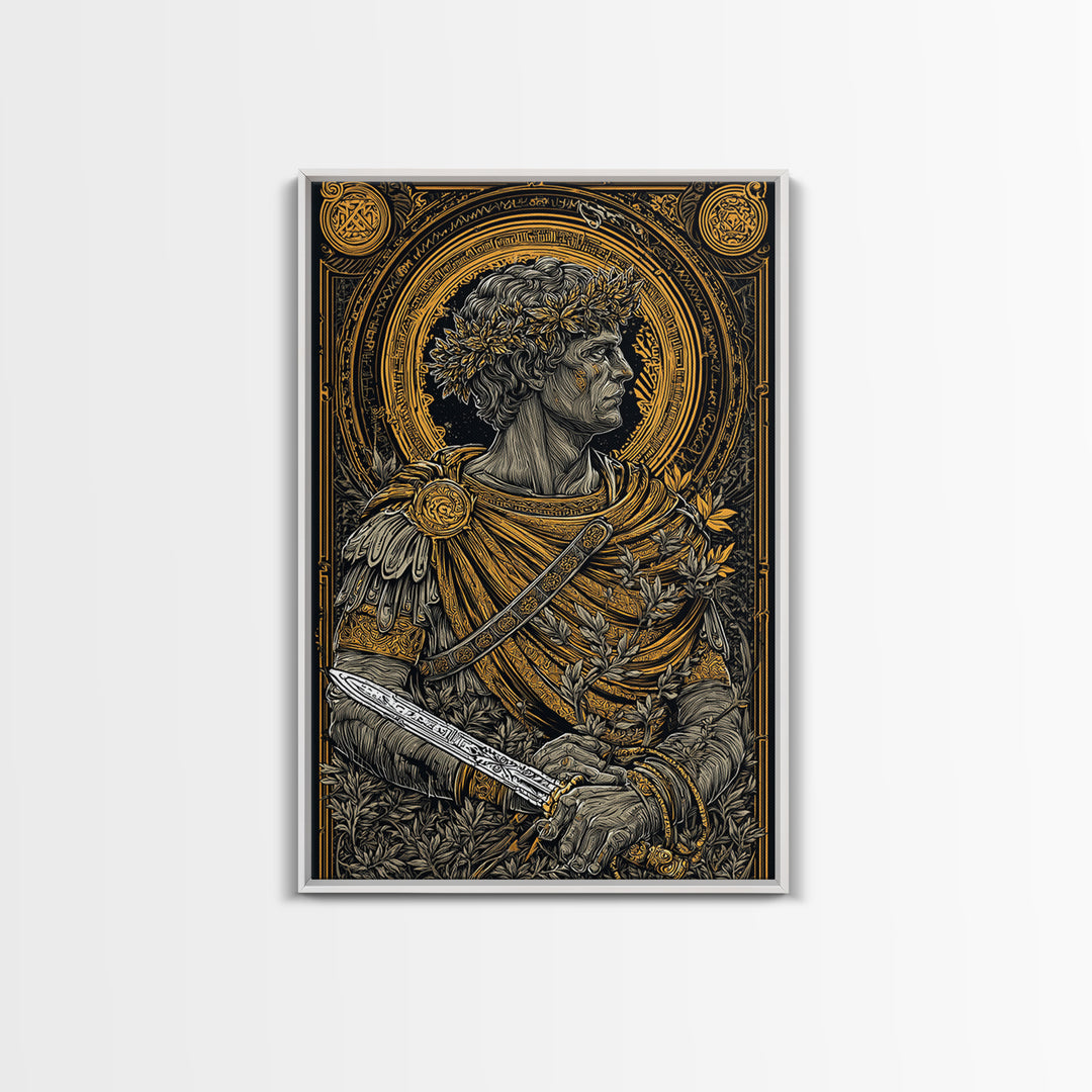 Brutus Stoic Roman General With Sword, Canvas Gold Canvas Print, Real Wood Frame, Ancient Roman History Philosopher Art
