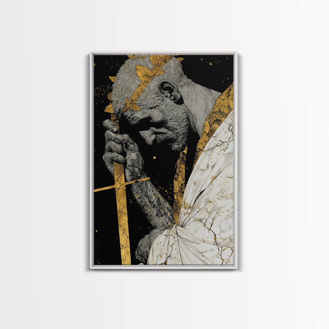 Brutus Roman Statesman With Laurel Crown, Canvas Gold Art Print, Real Wood Frame, Ancient Roman History Warrior Wall Art