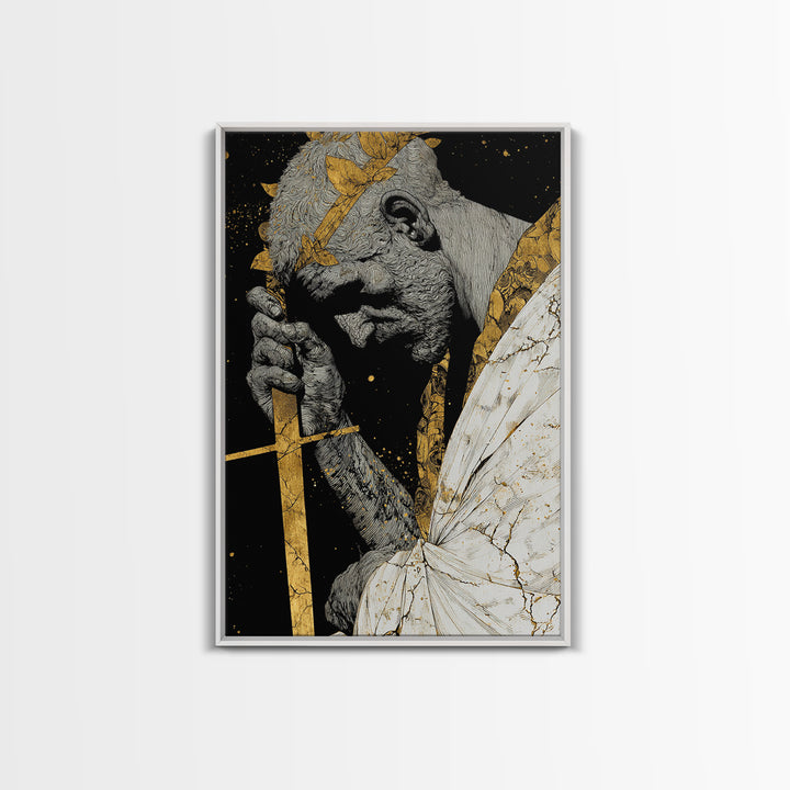 Brutus Roman Statesman With Laurel Crown, Canvas Gold Art Print, Real Wood Frame, Ancient Roman History Warrior Wall Art