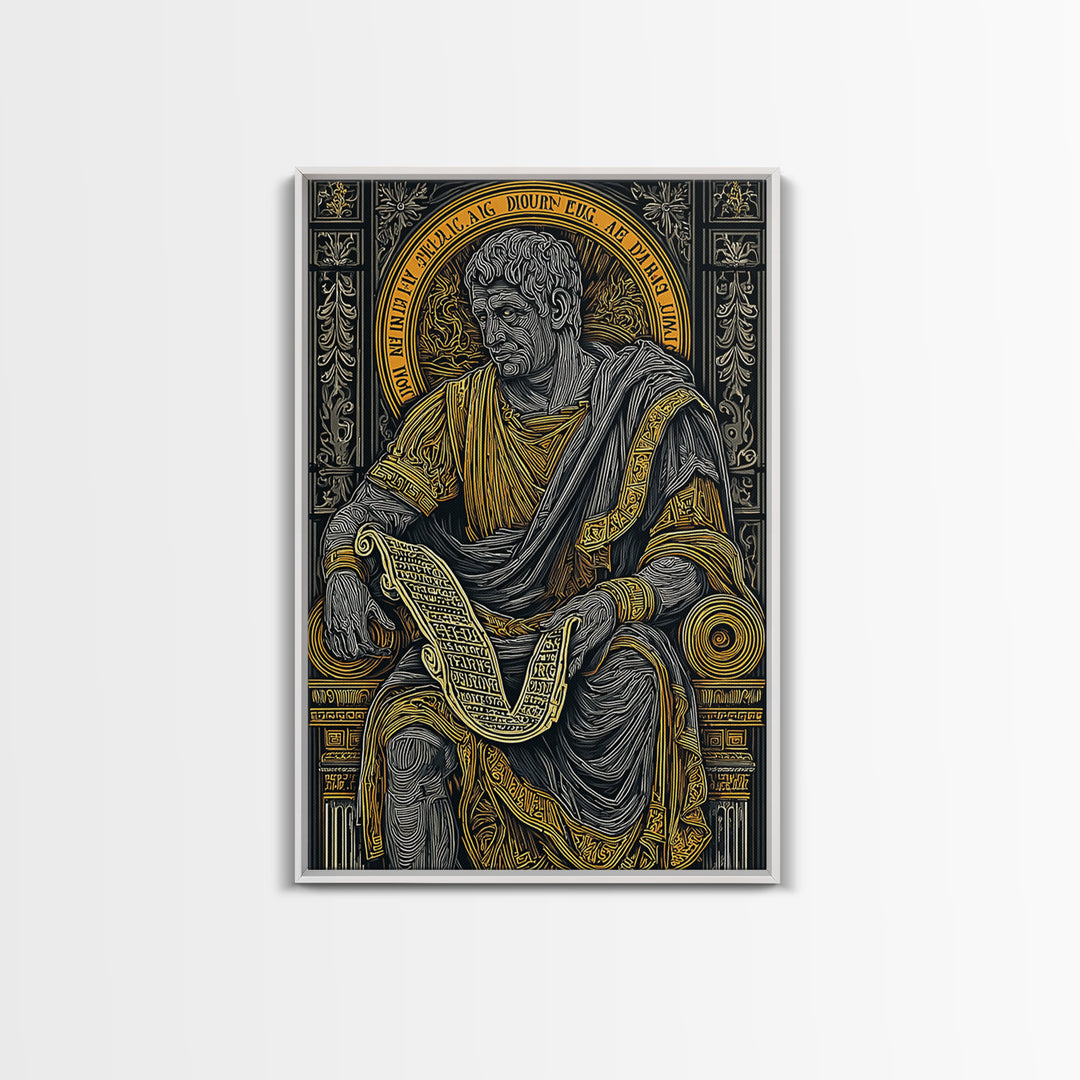 Cicero Canvas Gold Canvas Print, Roman Philosopher Scroll Portrait, Stoic Thinker Artwork, Real Wood Frame Home Decor