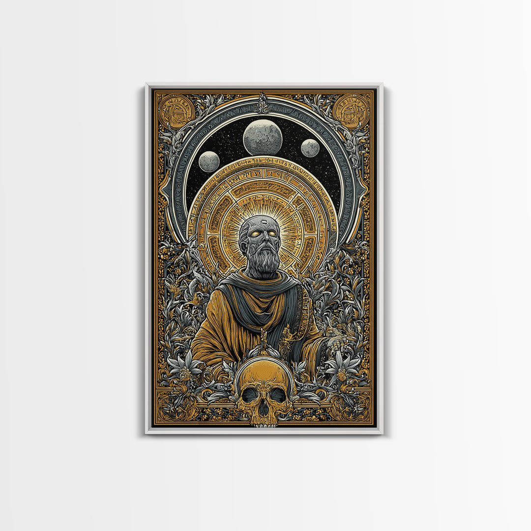 Coeus Canvas Gold Canvas Print, Greek Titan Of Intellect Artwork, Mythology Inspired Wall Art, Real Wood Frame Display