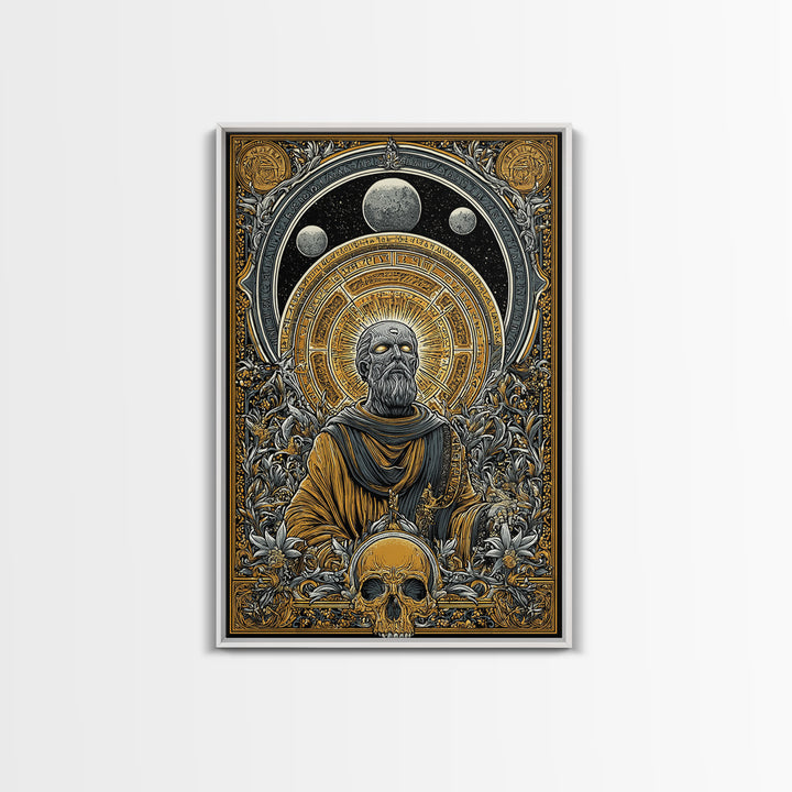 Coeus Canvas Gold Canvas Print, Greek Titan Of Intellect Artwork, Mythology Inspired Wall Art, Real Wood Frame Display