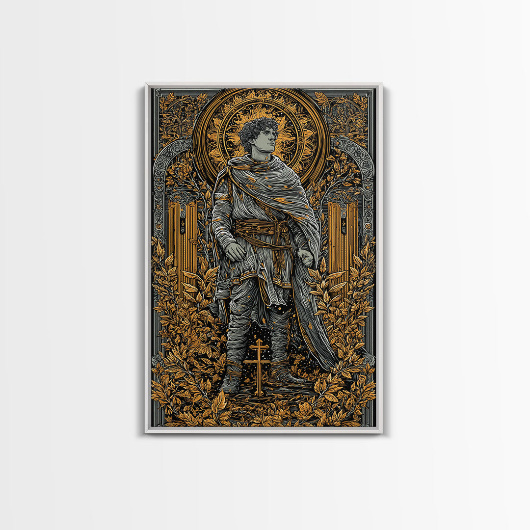 Constantine Canvas Gold Canvas Print, Byzantine Emperor Mosaic Style Artwork, Ancient Roman History Wall Art, Wood Framed