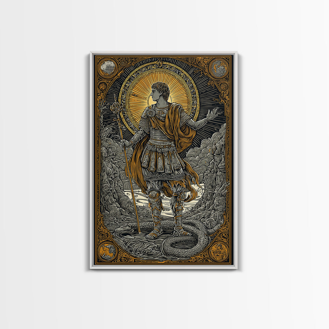 Constantine Canvas Gold Canvas Print, Imperial Roman Emperor Regal Illustration, Historical Portrait Artwork, Wood Frame