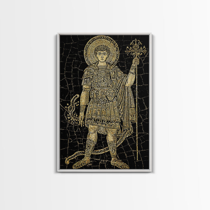 Constantine Canvas Gold Canvas Print, Ancient Roman Emperor Radiant Halo Portrait, Classical History Artwork, Wood Framed