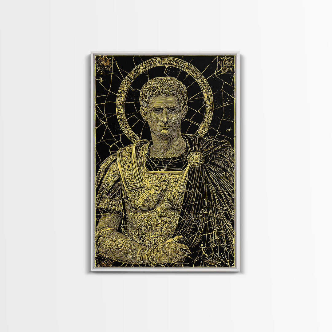 Augustus Caesar Canvas Gold Canvas Print, Roman Emperor Portrait Wall Art, Ancient Regal Decor With Real Wood Frame