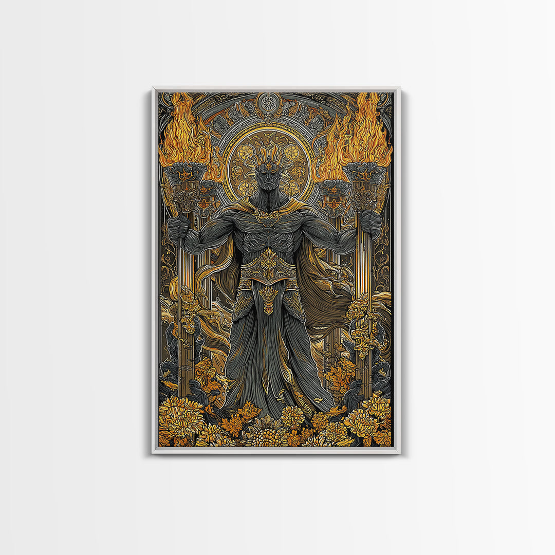 Hades Underworld Canvas Gold Canvas Print, Greek God Of The Dead Wall Art, Dark Mythology Decor With Real Wood Frame