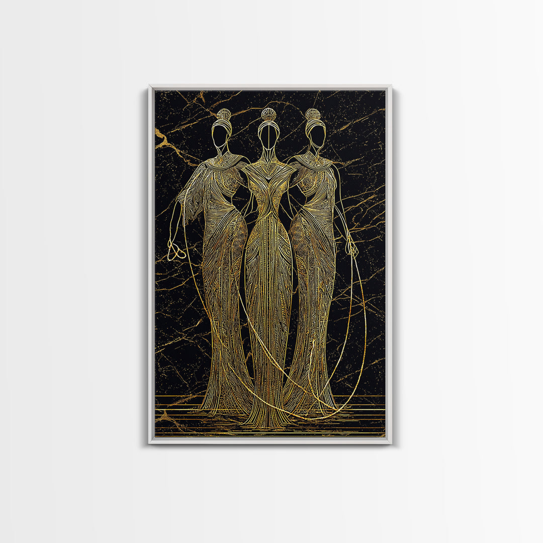The Fates Mythological Canvas Gold Canvas Print, Destiny Goddess Wall Art, Greek Myth Symbolism, Elegant Decor, Real Wood Frame