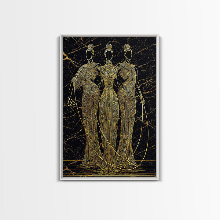 The Fates Mythological Canvas Gold Canvas Print, Destiny Goddess Wall Art, Greek Myth Symbolism, Elegant Decor, Real Wood Frame