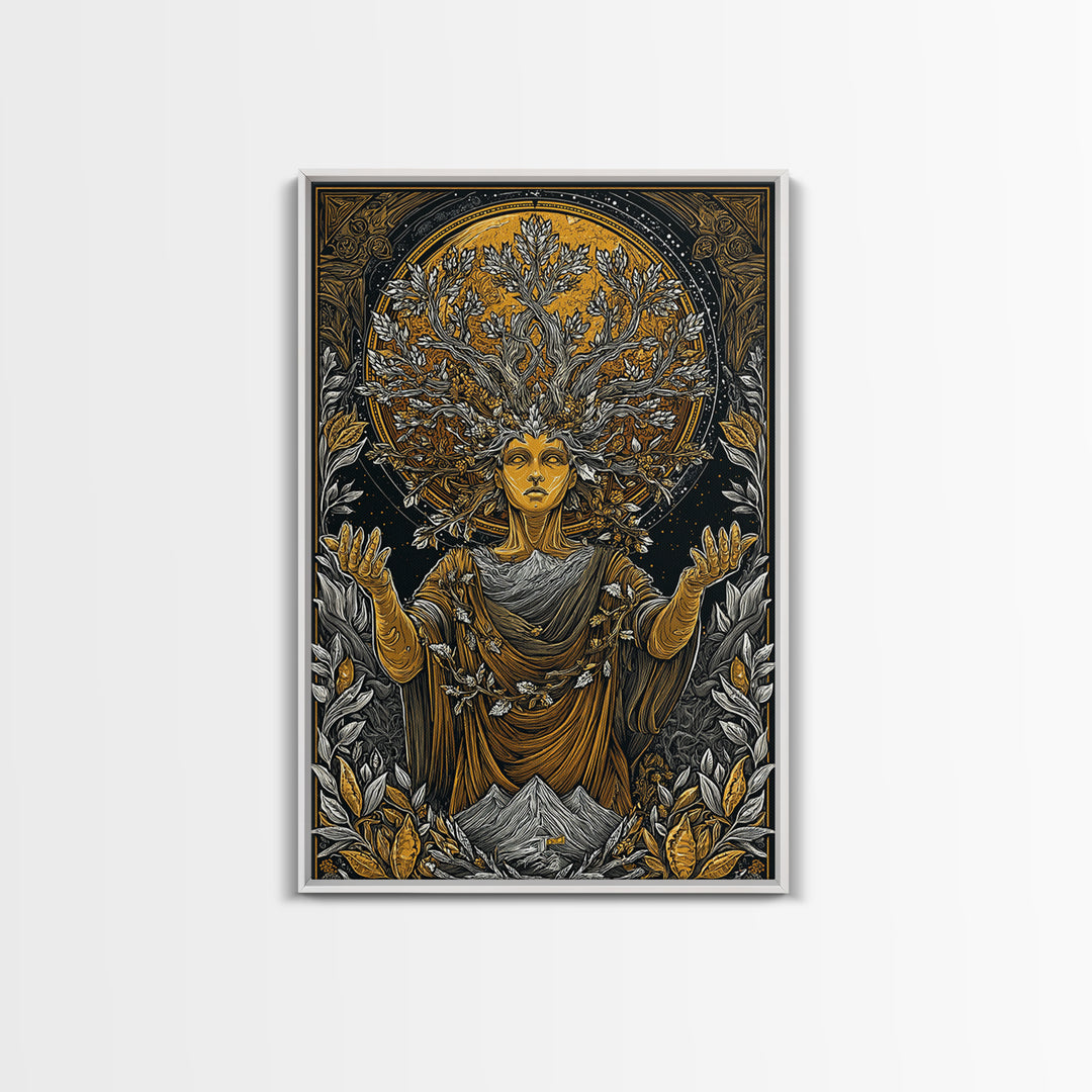 Gaia Mother Earth Canvas Gold Canvas Print, Greek Goddess Wall Art, Divine Nature Decorative Art, Real Wood Frame
