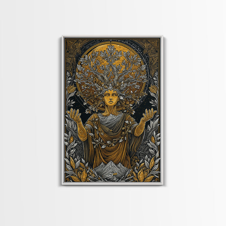 Gaia Mother Earth Canvas Gold Canvas Print, Greek Goddess Wall Art, Divine Nature Decorative Art, Real Wood Frame