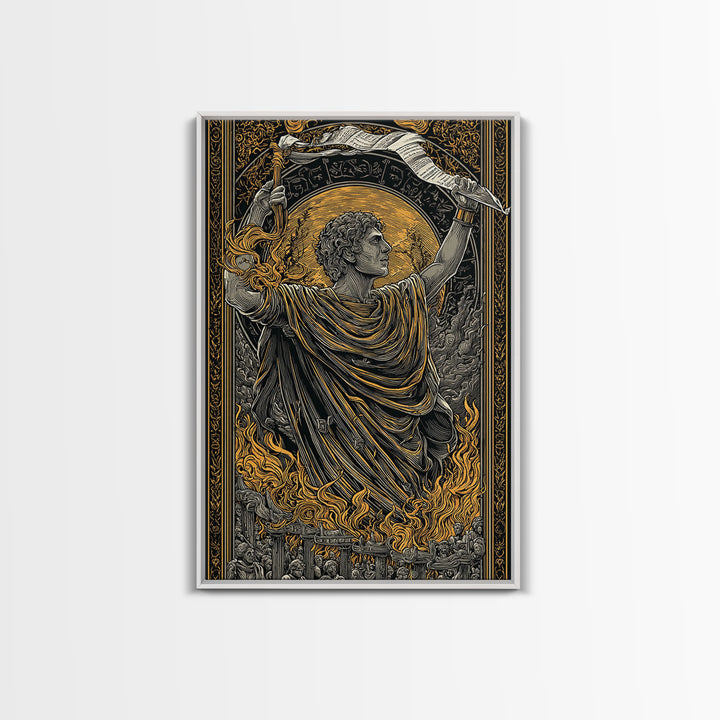 Ancient Roman Emperor Canvas Gold Canvas Print, Greek Mythological Wall Art, Heroic Decorative Art, Real Wood Frame