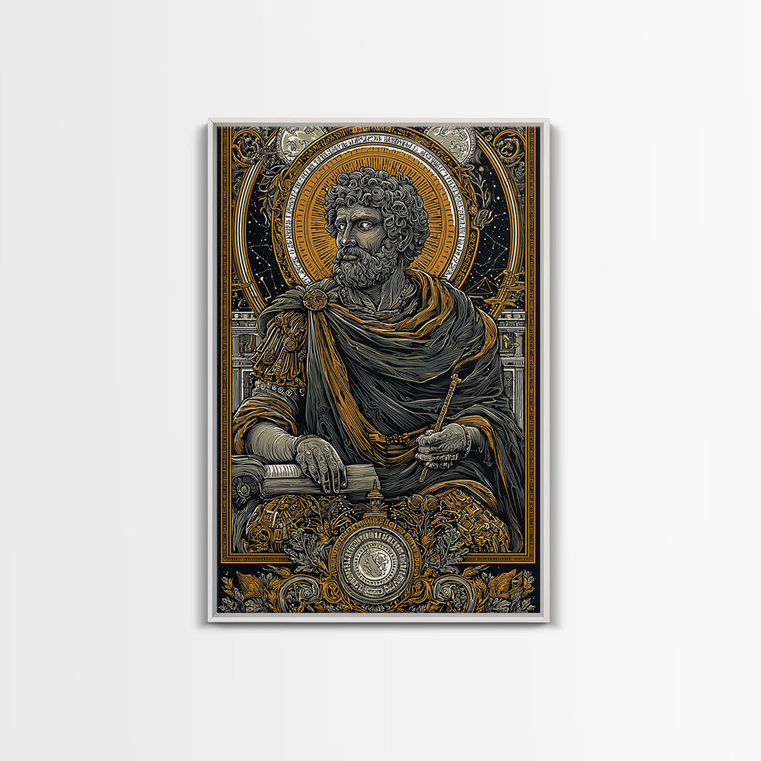 Roman Emperor Study Canvas Gold Canvas Print, Classical Greek God Art, Luxurious Mythology Wall Decor, Real Wood Frame