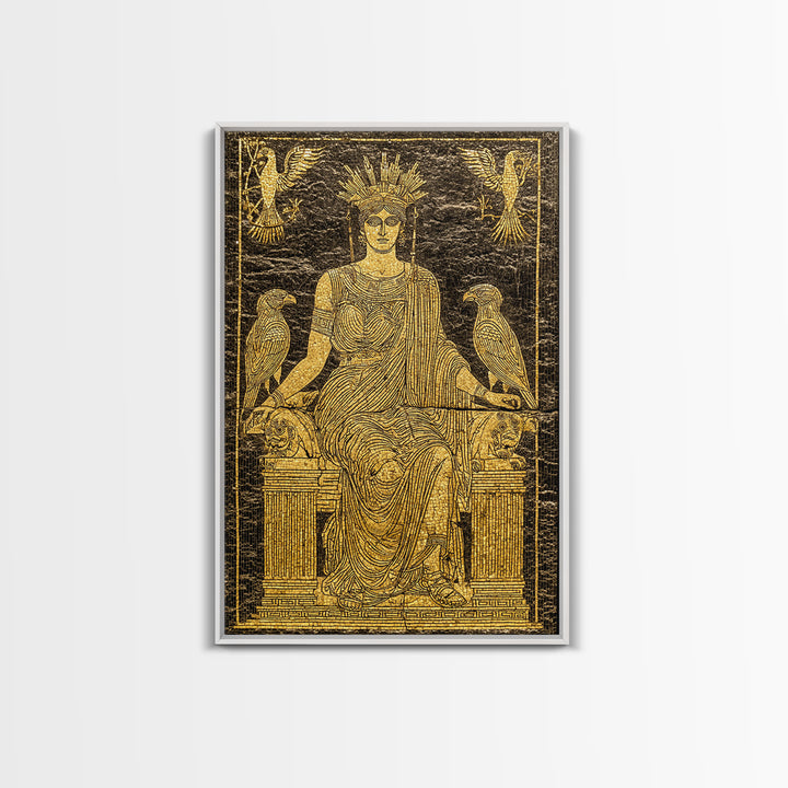 Ancient Goddess Hera Mosaic Canvas Gold Canvas Print, Mythology Inspired Art, Regal Home Decor, Wood Framed Wall Art