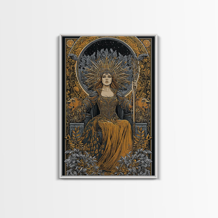 Greek Goddess Hera Throne Canvas Gold Canvas Print, Mythology Wall Art, Divine Regal Decor, Real Wood Frame Artwork