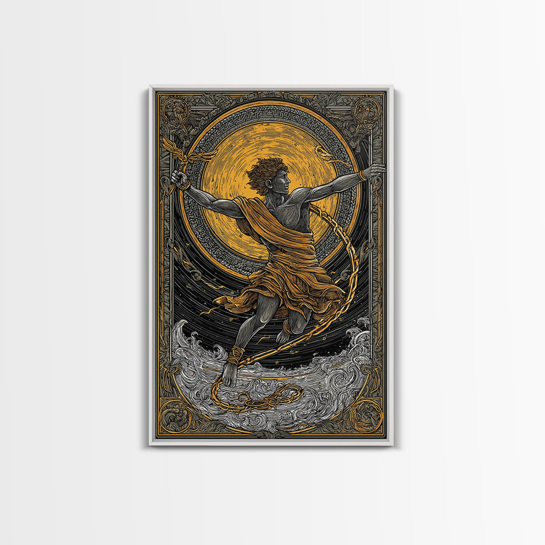 Messenger God Hermes Canvas Gold Canvas Print, Ancient Mythology Art, Greek God Wall Decor, Real Wood Frame Artwork