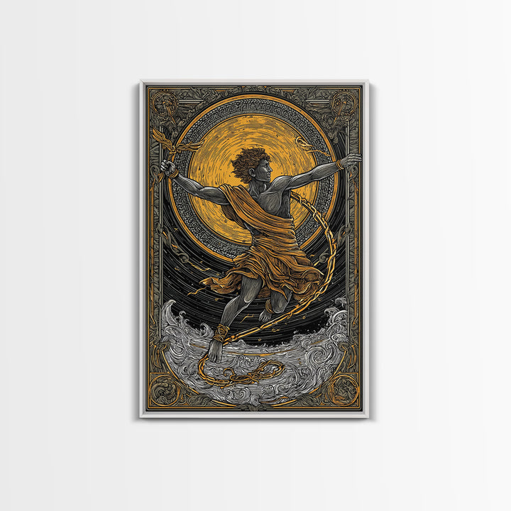 Messenger God Hermes Canvas Gold Canvas Print, Ancient Mythology Art, Greek God Wall Decor, Real Wood Frame Artwork
