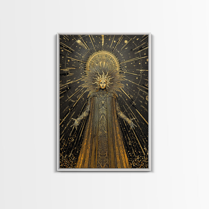 Queen Hera With Crown And Lions, Regal Mythology Goddess, Canvas Gold Canvas Print, Greek Art Wall Decor, Real Wood Frame