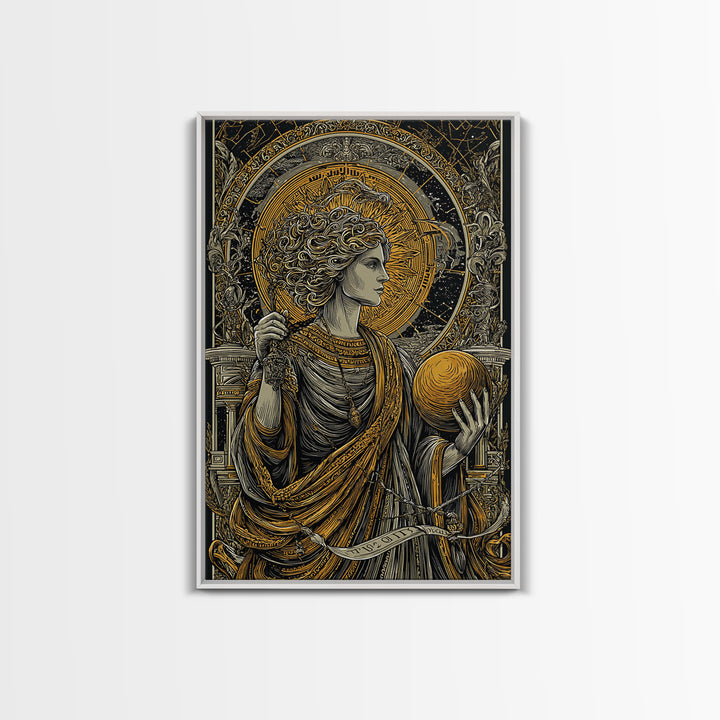 Hermes God Of Travel And Speed, Greek Mythology Art, Canvas Gold Canvas Print, Ancient Messenger Decor, Real Wood Frame