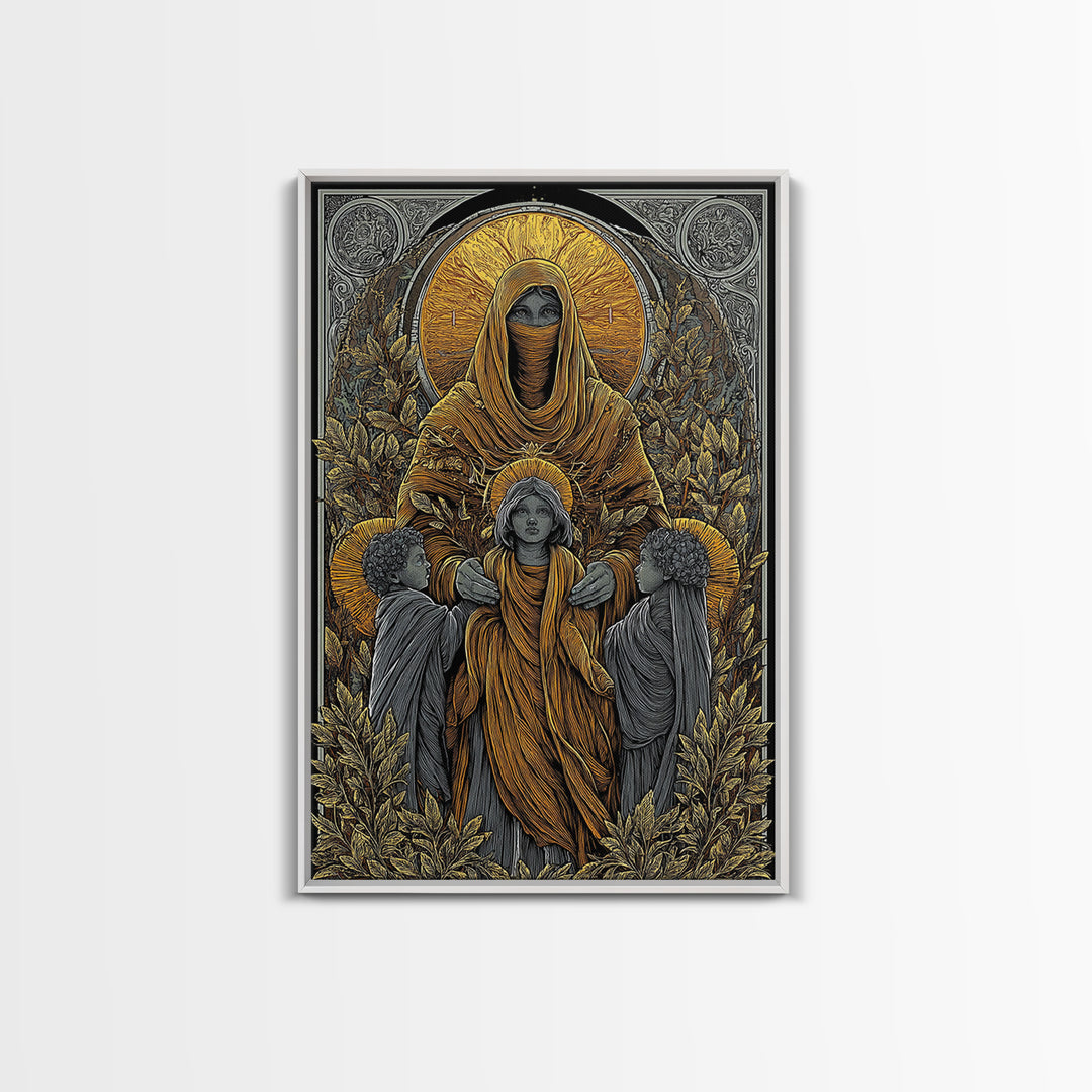 Hestia Goddess Of Hearth And Flame, Mythology Divine Art, Canvas Gold Canvas Print, Greek Wall Decor, Real Wood Frame