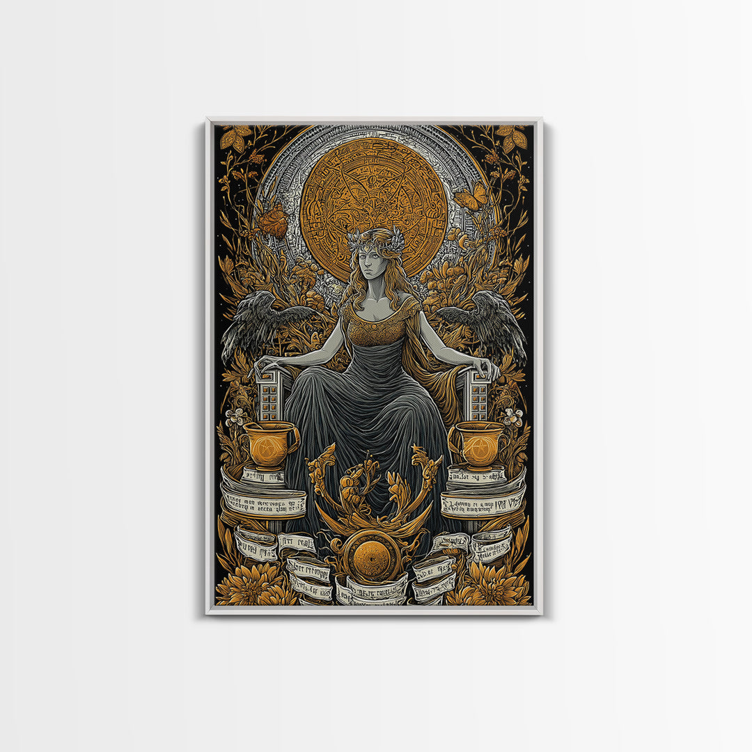 Goddess Throne Canvas Gold Canvas Print, Mythology Wall Art, Divine Queen Decor, Ancient Inspired Spiritual Artwork, Real Wood Frame
